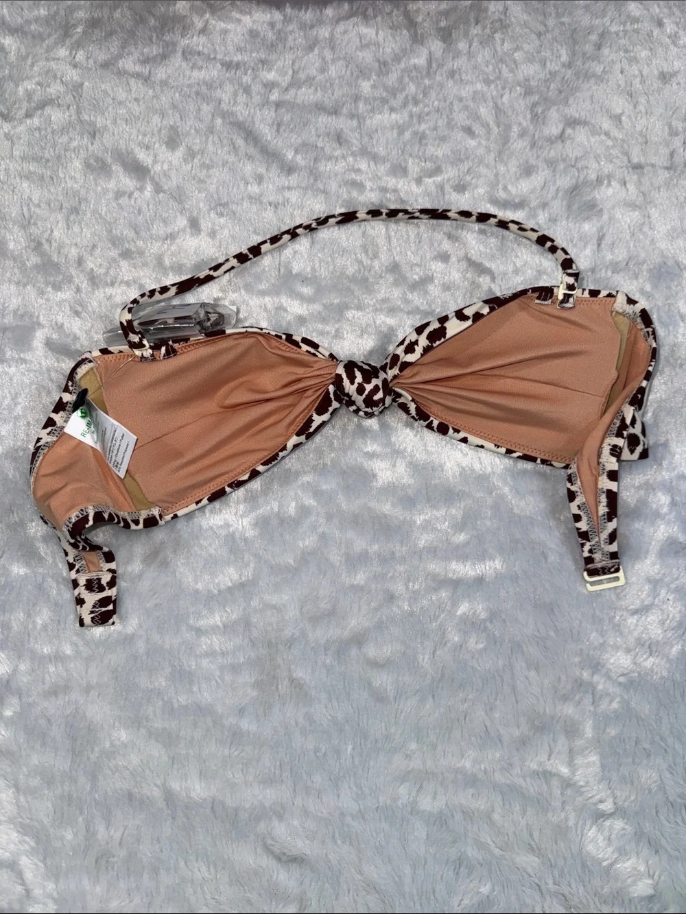 J. Crew Cream and Brown Leopard Knot Bikini Top